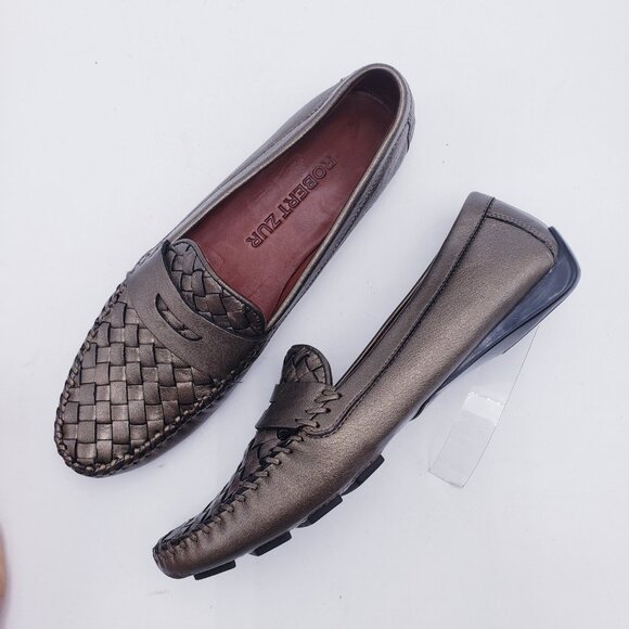Robert Zur Petra Women's Driving Moc Loafer Bronze Woven Leather Size 8.5 - Picture 1 of 10
